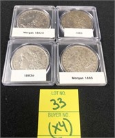 1882-O, 1883, 1883-O, 1885 Morgan Silver Dollars