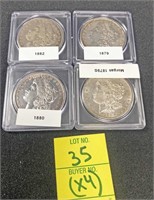 1882, 1879, 1880, 1879-S Morgan Silver Dollars