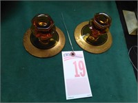 Pair of Gold Trim Candle Holders