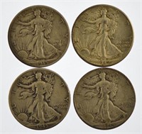 Lot of 4 Walking Liberty Halves: 1942, 44D, 45, 45