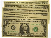 Ten 1969D $1 Fed Reserve Notes with