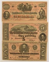 Four Facsimile Confederate Notes: $1, 5, 50 & 100