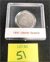1891 Liberty Seated Quarter Silver Dollar