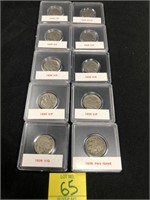 Lot of (10) Assorted Buffalo Nickels
