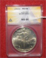 1993 American Silver Eagle  MS68  ANACS