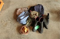 Lot of Rubber Overshoes, Jackets, Hats