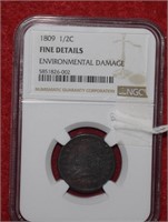 1809 Classic Head Half Cent   Fine Details  NGC