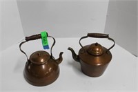 Two Copper Tea Kettles w/ Wood Handles