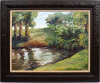 DORTHY HUDSON MYSTERIOUS POOL OIL PAINTING
