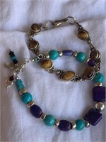 (2) Sterling Silver Bracelets - Turquoise, Tiger