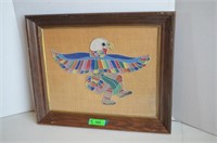 Framed Native American Dancing Eagle Felt Art