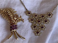 Sterling Silver & Amethyst Brooch & Necklace