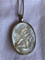 Sterling Silver & Carved MOP Angel Necklace