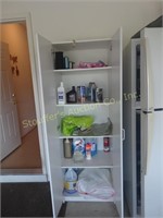 70" White cabinet w/shelving & contents BRING