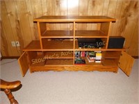 Oak Entertainment stand w/contents 69" x 39"H x