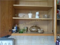 Cupboard contents:  depression glass, pitcher,