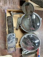 Vintage auxiliary lights and 3 rear view mirrors