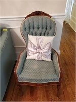 ANTIQUE BADGE BACK PLEAT AND ROLL UPHOLSTERED