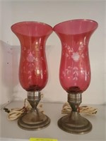 PAIR OF HURRICANE LAMPS, ELECTRIFIED