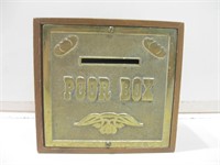 Wood & Brass "Poor Box" Coin / Currency Bank