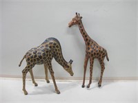 2 Leather Covered Giraffe Statues - 17.5" Tallest