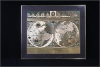 Metallic Blaeu World Map Picture - Gold Toned