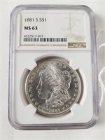 NGC 1881-S MS 63 Graded Morgan Silver Dollar