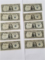 10 $1 Silver Certificates Blue seal