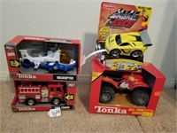 211- 3 Tonka Toys & 1 Fisher Price Car