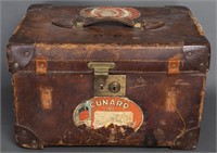 Vintage English Leather Suitcase, Cunard Labels