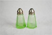 Vintage Green Depression Glass S&P Shakers