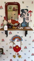 Shelf, Painted Tray and Rooster Décor
