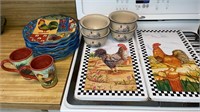 Rooster Plates, Bowls, Mugs, Stove Top Covers