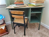 Vintage Metal School Desk and Chair