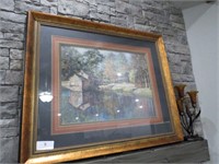 LARGE GOLD FRAMED CREEK/MILL PICTURE