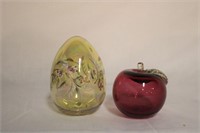 Cranberry glass apple 3.25" H and