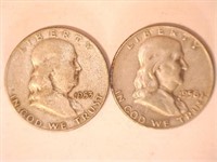 Franklin Half Dollars-(2); 1953D & 1958D;