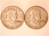 Franklin Half Dollars-(2); 1960D & 1961D;