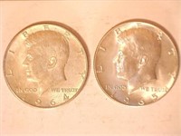 Kennedy Half Dollars-(2); 1964D-1 (90% Silver);