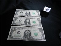 U.S. One Dollar Bills; (3); 1963B;