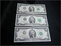 1976 Two Dollar Bills; (3);