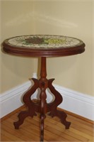 Oval side table with inlaid stained glass top,