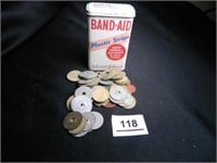 Vintage Tax Tokens; (50+); Metal Band-Aid Tin;