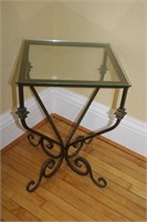Wrought iron frame glass top table,