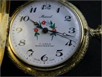 Marcel Pocket Watch w/Fisherman Design; 17 Jewel;