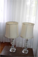 Pair of polish cut crystal base dresser lamps 18"H