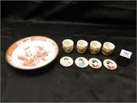 Asian Porcelain Decorative Bowl; Saki Cups-(4);