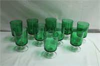 Ten green glass stemware 4.5"H