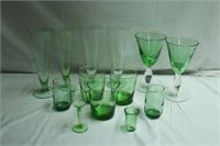 Green Glass Champagne Flutes - 1 pair and 2 odd