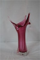 Unsigned Murano glass vase Cranberry colour 10.5"H